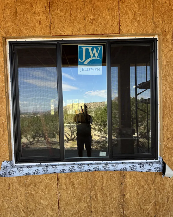 New slider window with the manufacturer label still on the glass